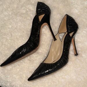 Jimmy Choo Leather Black Stiletto Amy Size 40 9.5 10 Heels Shoes Cut Out Side